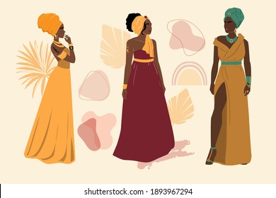 Collection of beautiful fashion African American woman. Vector abstract illustration. Avatar set