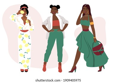 Collection of beautiful fashion African American woman. Vector abstract illustration trend style set. Avatar