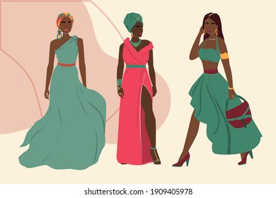 Collection of beautiful fashion African American woman. Vector abstract illustration trend style. Avatar