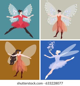 Collection of beautiful females elves. Vector design.
