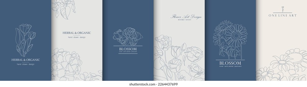 Collection of beautiful floral covers, templates, placards, brochures, banners, flyers. Elegant hand drawn backgrounds, postcards, posters, invitation. Color cards with drawing flowers.