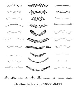 Collection of beautiful flourishes calligraphic ornaments and dividers. Decor of design elements, decorations for postcard, banners, dividers. Vector illustration template.