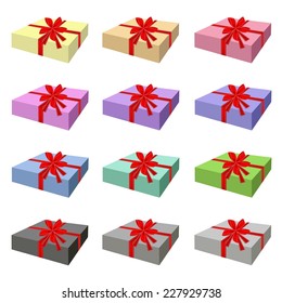 Collection of Beautiful Gift Box with Red Ribbon and Bow, A Perfect Gift or Present for Someone Special. 