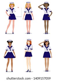 Collection of beautiful girls in the form of a sailor stylish, vector illustration.