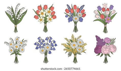 Uma coleção de lindos buquês de flores desenhados à mão para suas ocasiões especiais