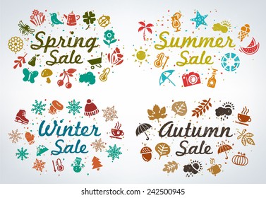 Collection of beautiful illustrated vector sale tags for all seasons