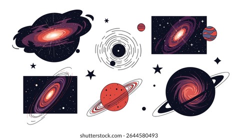 A collection of beautiful and intricate galaxy and space vector design elements
