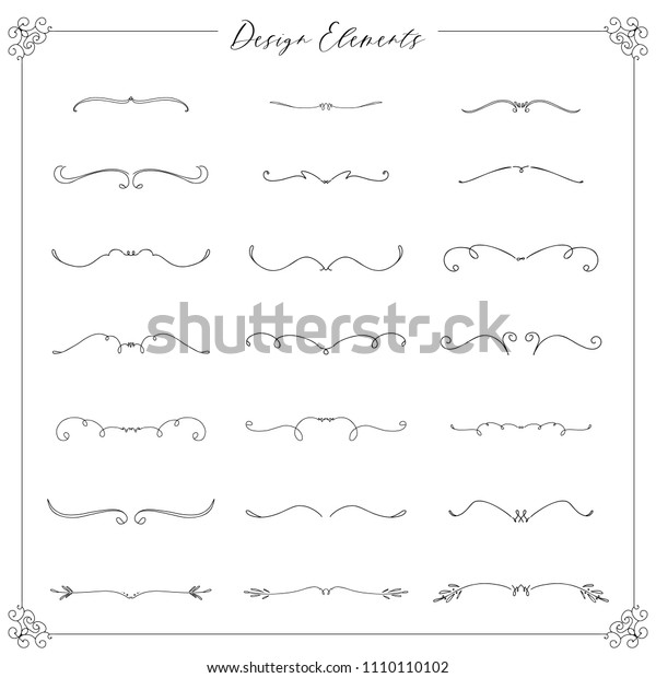 Collection of beautiful\
lines calligraphic ornaments and dividers. Decor of design\
elements, decorations for postcard, banners, dividers. Vector\
illustration\
template.