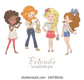Collection of beautiful little girls, vector illustration.