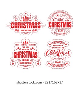 Collection of beautiful Merry Christmas greetings. Vector decoration set.