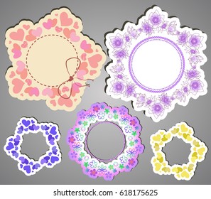 A collection of beautiful paper frames with flowers and hearts for your design