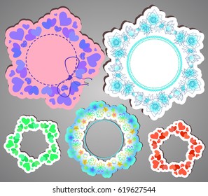 A collection of beautiful paper frames with flowers and hearts for your design