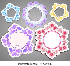 A collection of beautiful pastel paper frames with flowers and hearts for your design
