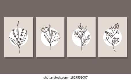 
Collection of beautiful posters with plants. Minimalism. Modern Art. Vector illustration.