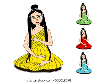 Collection of beautiful pregnant woman. Vector illustration.