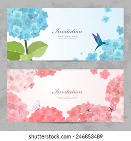 Collection of beautiful romantic banners. hydrangea for your design