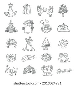 Collection of beautiful thin line style vector wedding icons