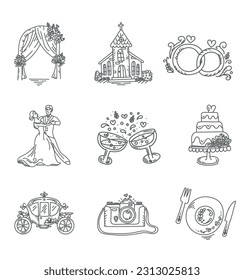 Collection of beautiful thin line style vector wedding icons