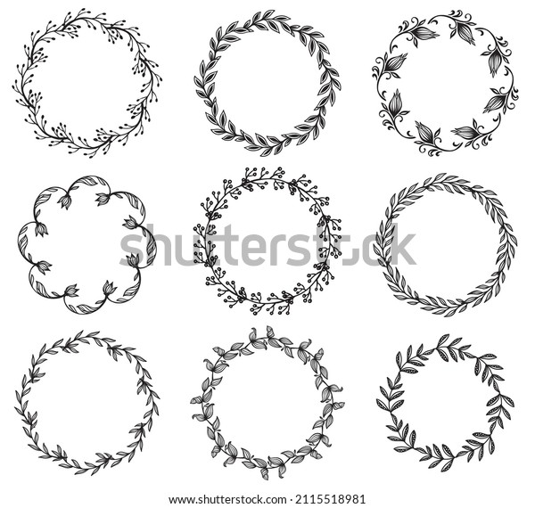 Collection of beautiful vector floral wreaths\
for design invitations, greeting cards,\
menu