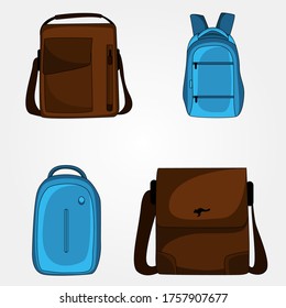 Collection of beautiful vector hand bag, backpack, school bag, trolley bag, traveling bag, ladies purse