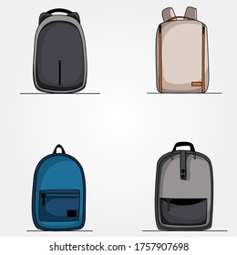 Colección de una hermosa bolsa de mano vectorial, mochila, bolso de escuela, bolso de carro, bolso de viaje, bolso para mujeres