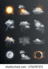 Collection Of Beautiful Vector Realistic Weather Symbols/icons - Meteorology, Forecast