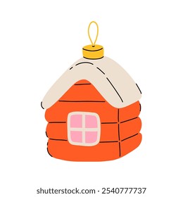 Collection of beautiful vintage baubles and decorations for Christmas tree. Set of holiday ornaments: balls, cone, bell, mushroom, house. Colored vector illustration in flat cartoon style.