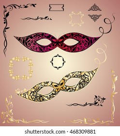 Collection of beautiful vintage masque with floral pattern