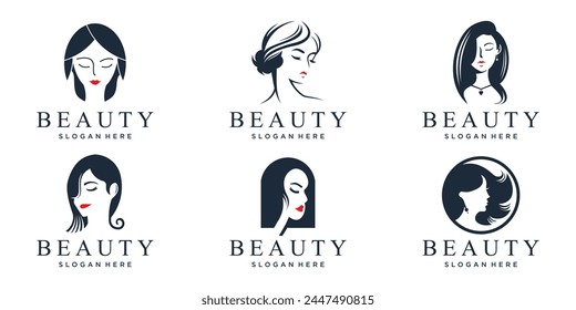 collection of beauty logos, vector of beauty spa woman face design inspiration on white background vector illustration.