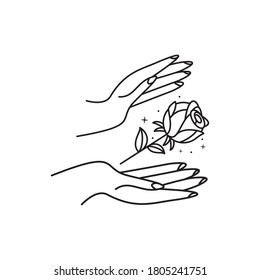 Collection of beauty occult logos with rose hand illustration, Vector for icons, logos, stickers, printable and tattoos.