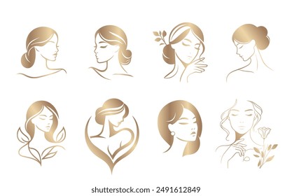 Collection of beauty woman illustrations in lines