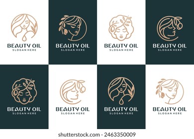 Colección de la mujer de la belleza y del aceite de oliva línea de arte de diseño de logotipo de lujo 