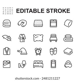 Collection of bed related line icons.