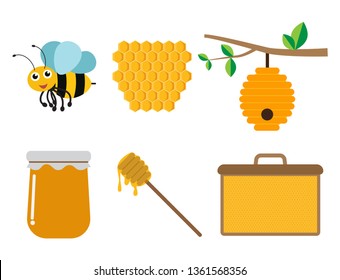 Collection of bee and honey product set on white background - vector illustration