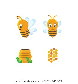 Collection of bee and honey vector illustration for design element