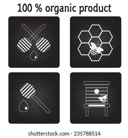 Collection of beekeeping objects for logos, cards, postcards, booklets and badges