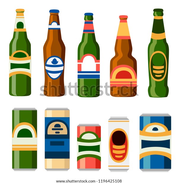 Collection Beer Cans Bottles Template Flat Stock Vector (Royalty Free ...