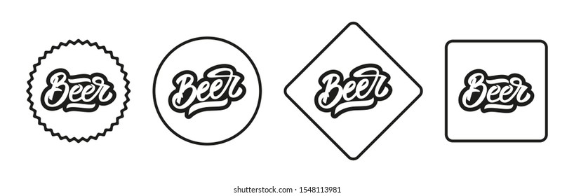 Collection of beer logo, label, coaster. Beer flat hand drawn vector lettering.