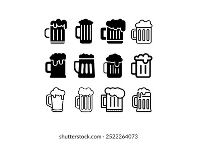 Collection of beer mug icons with foam. Vector illustration design.