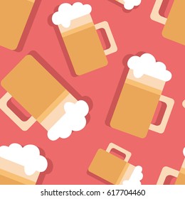Collection of beer mugs, hand drawn seamless pattern. Colorful backdrop. Drink icons set vector. Decorative illustration, good for printing. Wallpaper design