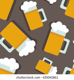 Collection of beer mugs, hand drawn seamless pattern. Colorful backdrop. Drink icons set vector. Decorative illustration, good for printing. Wallpaper design