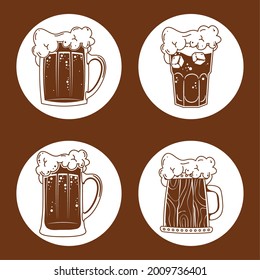 collection of beers drinks set icons