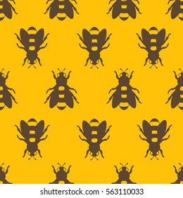 Collection of bees, hand drawn seamless pattern. Colorful backdrop with flying insects. Beekeeping icon set vector. Decorative illustration, good for printing. Wallpaper design