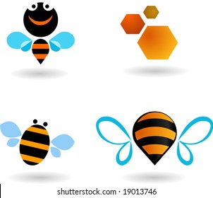 collection of bees icons and symbols, vector design