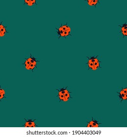 Collection of beetles. Vector seamless pattern with bright and funny insects. Colored geometric ladybugs.