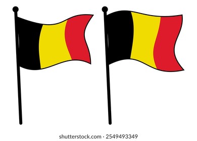 Collection of Belgium Flag Waving on Flagpole – Simple and Versatile Design Icons for Logo, Event, and Template Usage, Editable and Scalable Vector EPS File on White Background