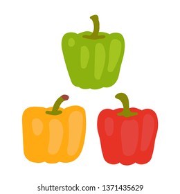 Collection of bell peppers in style of flat design isolated on white background. Vector illustration