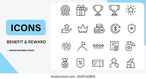 Collection of benefit and reward icons for business and achievement