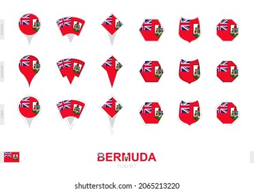 Collection of the Bermuda flag in different shapes and with three different effects. Vector flag set.