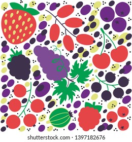 A collection of berries isolated on a background. Colorful flat vector illustration.